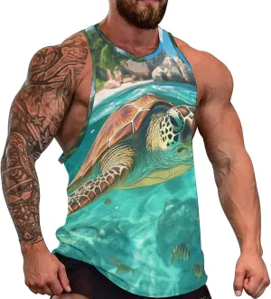 Sea Turtle Ocean Men's Activewear Tank Tops Gym Sleeveless Muscle T Shirts Workout Tees Vest