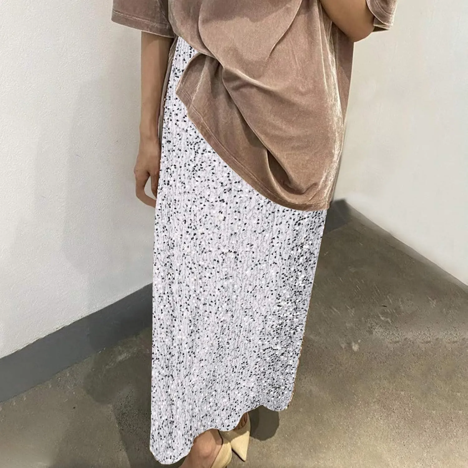 Sequin Party Maxi Skirts for Women High Waisted Plus Size Stretchy Sparkly Skirt Elegant Cocktail Dress