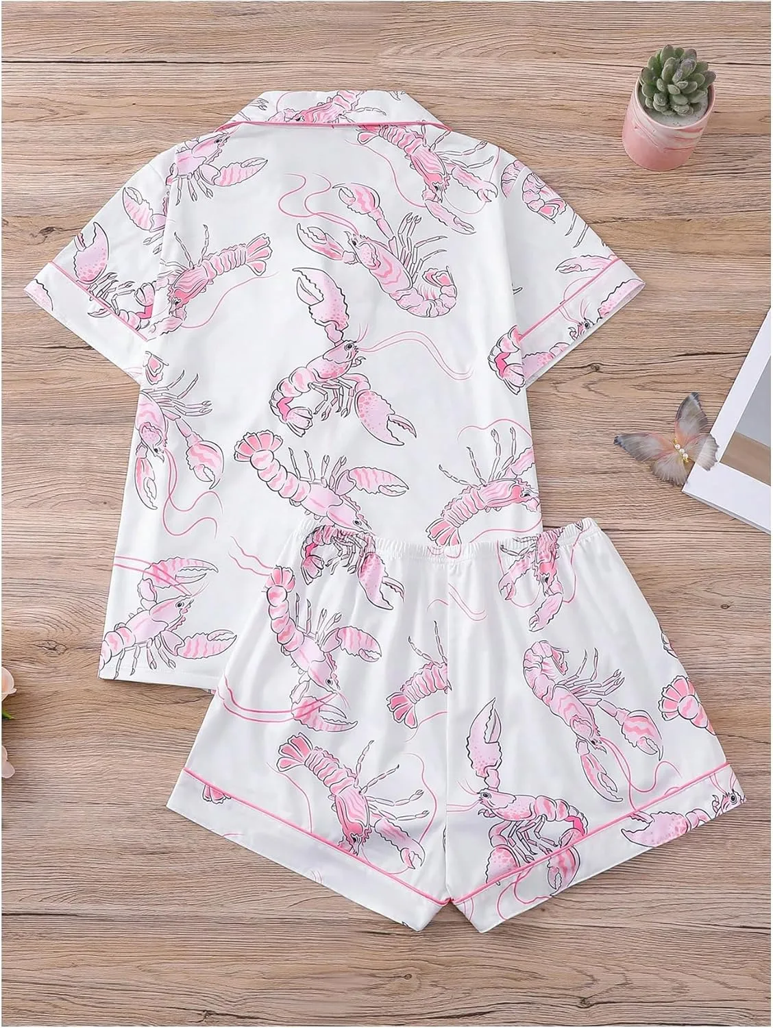 SHENHE Women's 2 Piece Pajama Set Bow Graphic Button Down Short Sleeve Lapel Shirt Pj Short Set