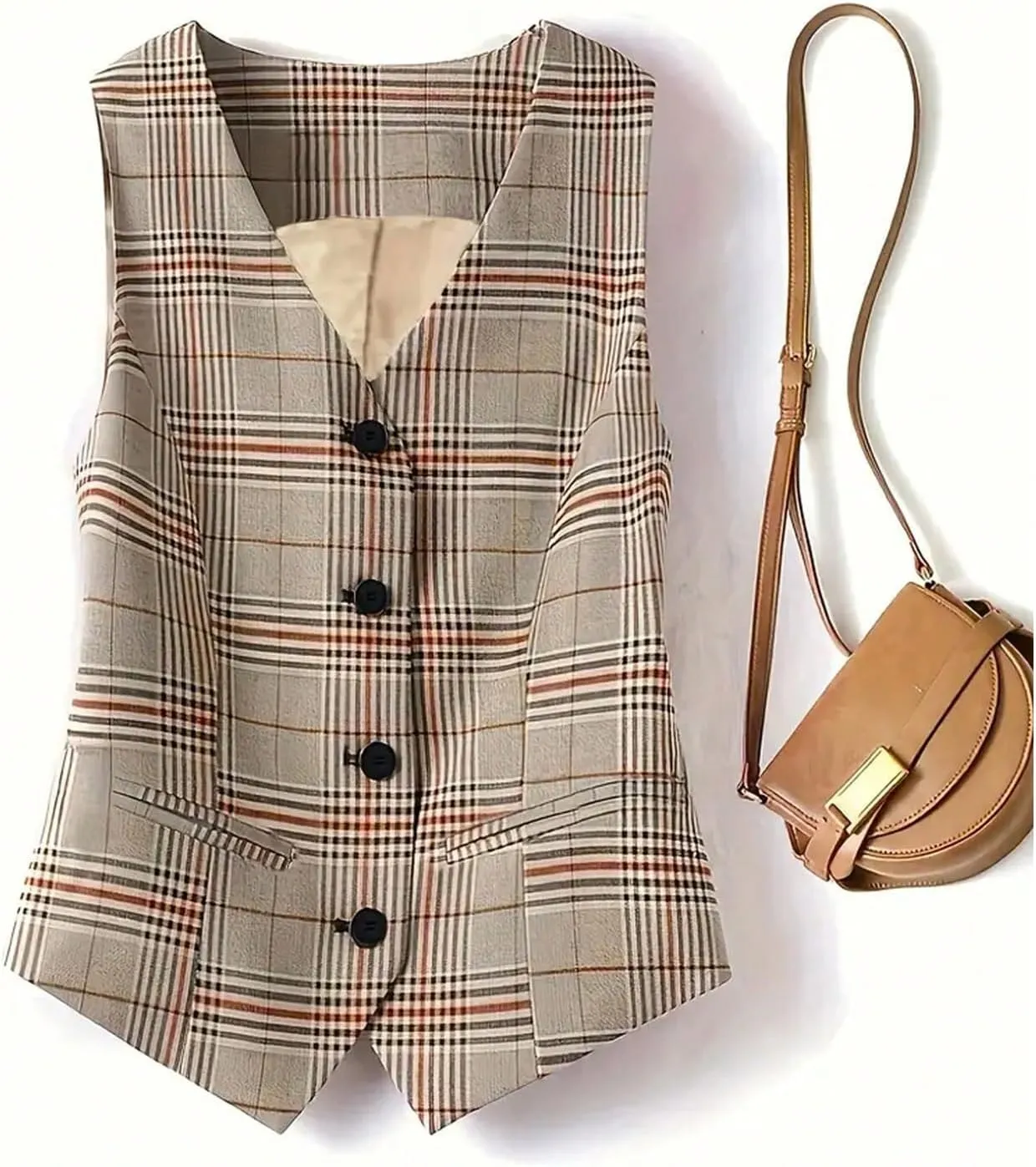 SHENHE Women's Plaid Vest Top Button Up V Neck Vintage Business Work Blazer Suit Vests with Pockets