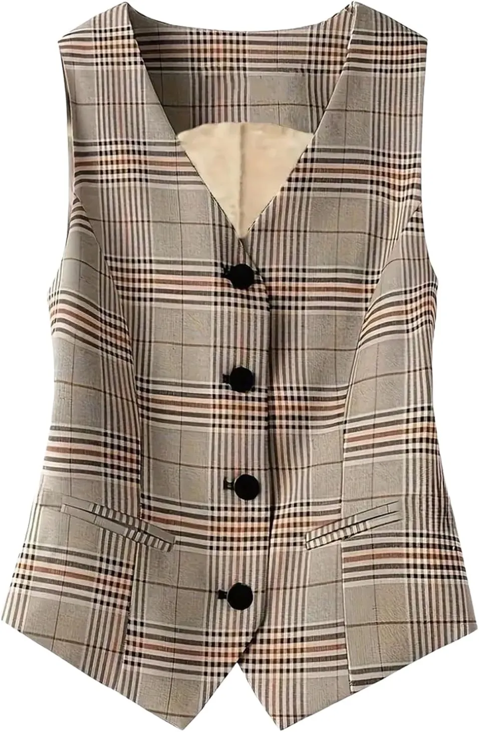 SHENHE Women's Plaid Vest Top Button Up V Neck Vintage Business Work Blazer Suit Vests with Pockets