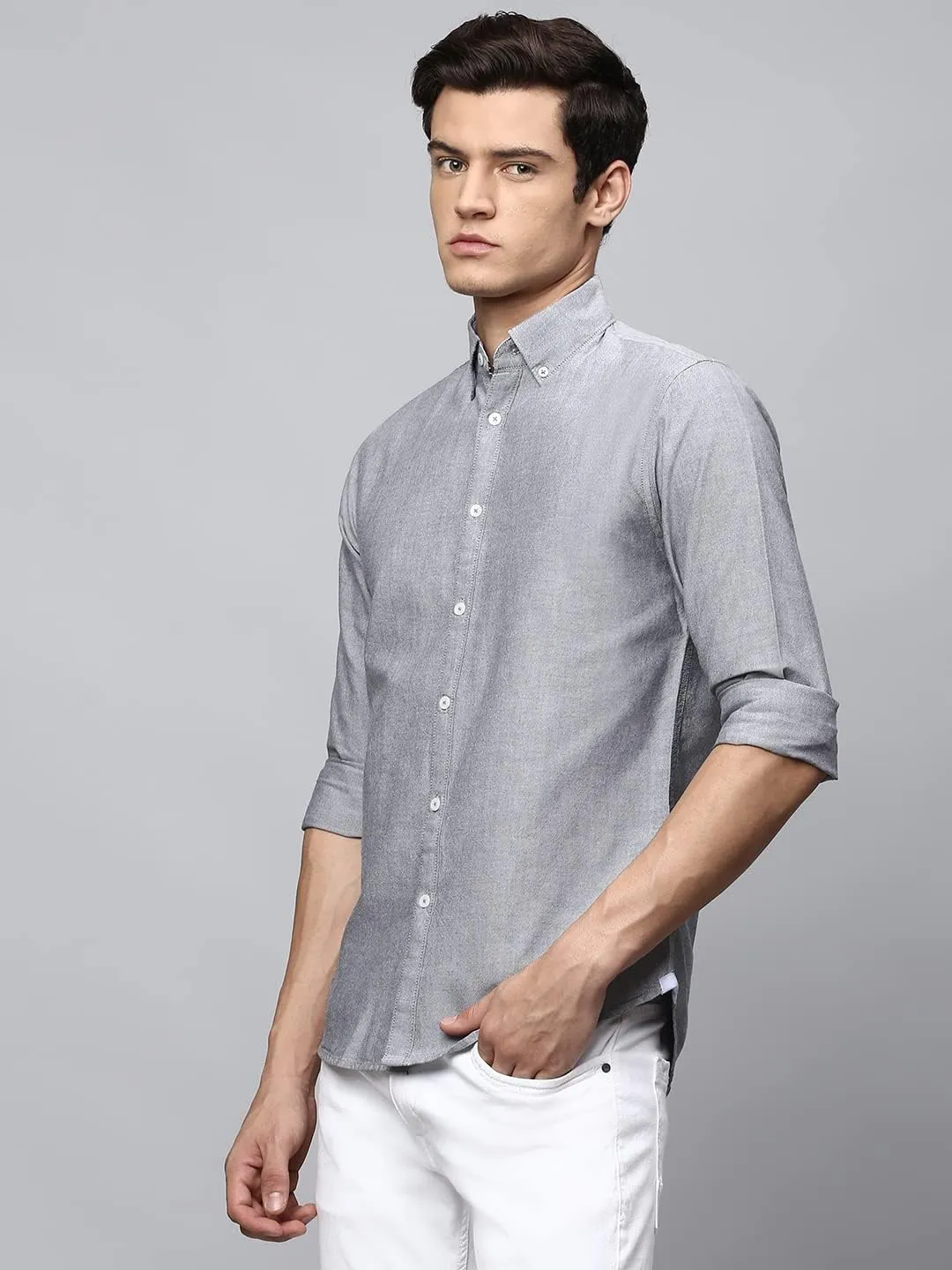 Solid Slim Fit Full Sleeves with Button Down Collar Casual Shirt for Men