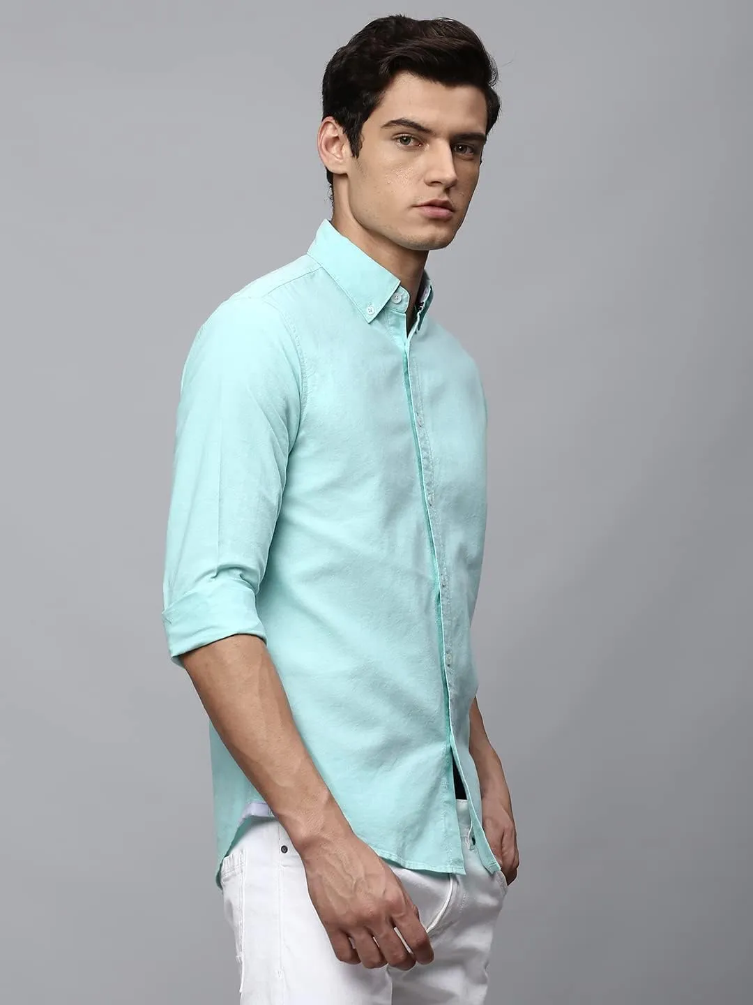Solid Slim Fit Full Sleeves with Button Down Collar Casual Shirt for Men