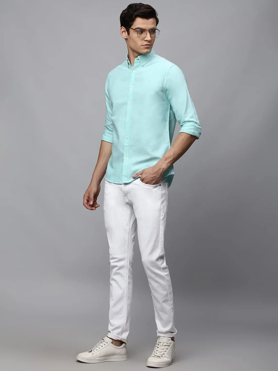 Solid Slim Fit Full Sleeves with Button Down Collar Casual Shirt for Men