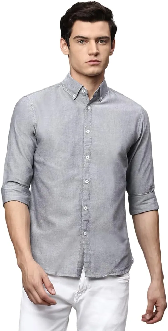 Solid Slim Fit Full Sleeves with Button Down Collar Casual Shirt for Men