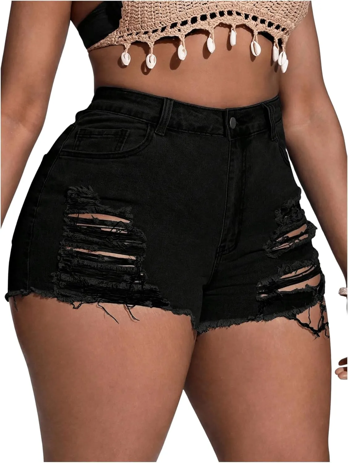 SOLY HUX Women's Plus Size Ripped Denim Shorts Casual Summer High Waisted Skinny Jean Shorts