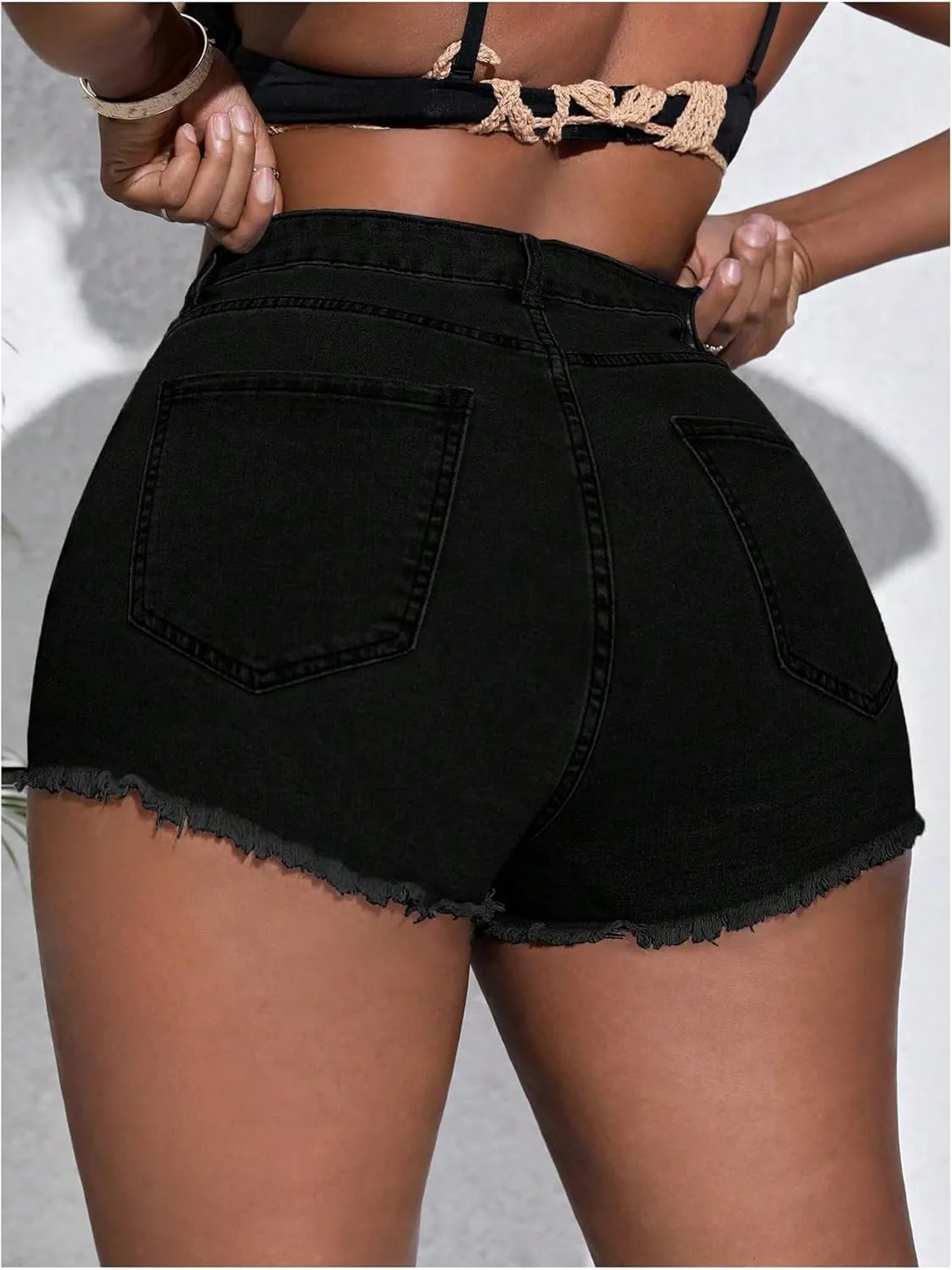 SOLY HUX Women's Plus Size Ripped Denim Shorts Casual Summer High Waisted Skinny Jean Shorts