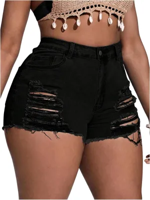 SOLY HUX Women's Plus Size Ripped Denim Shorts Casual Summer High Waisted Skinny Jean Shorts