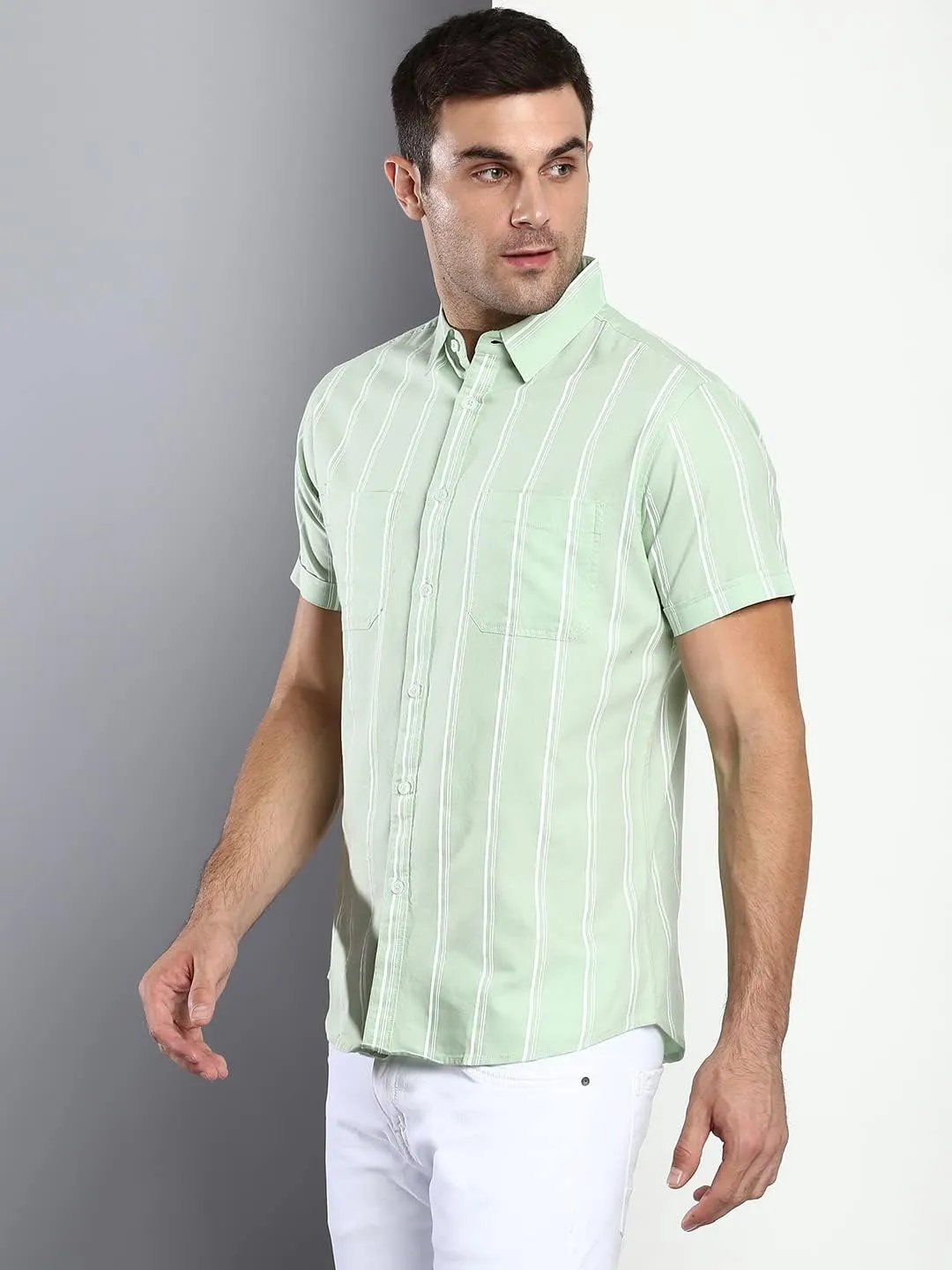 Striped Slim Fit Half Sleeves Casual Shirt for Men