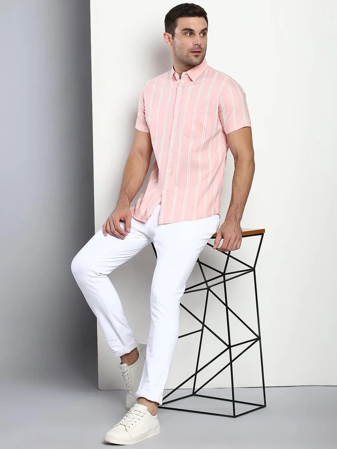 Striped Slim Fit Half Sleeves Casual Shirt for Men