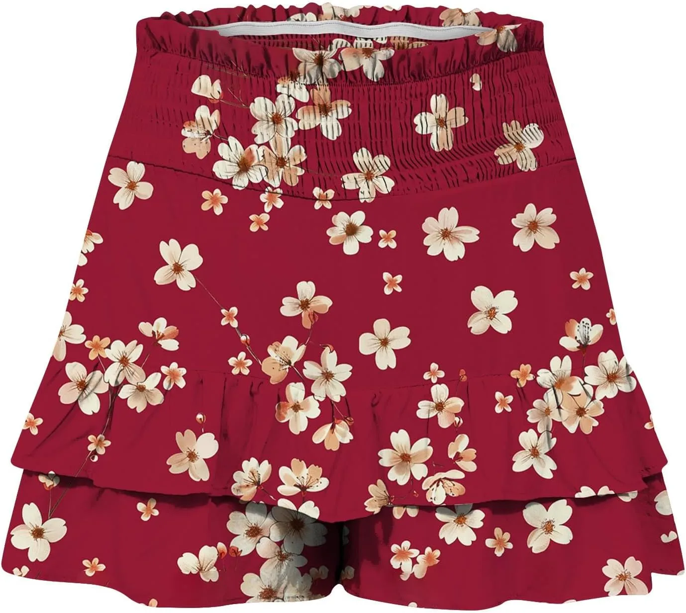Summer Shorts for Women 2024 Elastic High Waisted Pleated Ruffle Mini Skirts Cute Beach Vacation Flowy Shorts Skorts