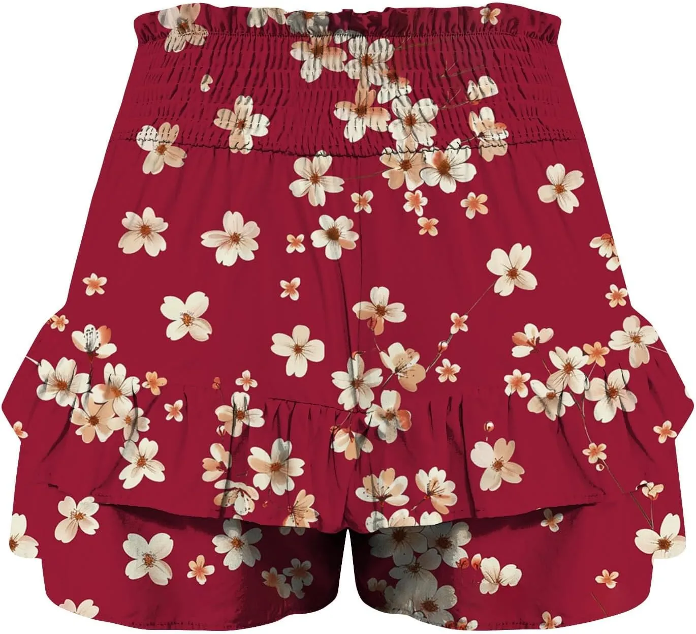 Summer Shorts for Women 2024 Elastic High Waisted Pleated Ruffle Mini Skirts Cute Beach Vacation Flowy Shorts Skorts
