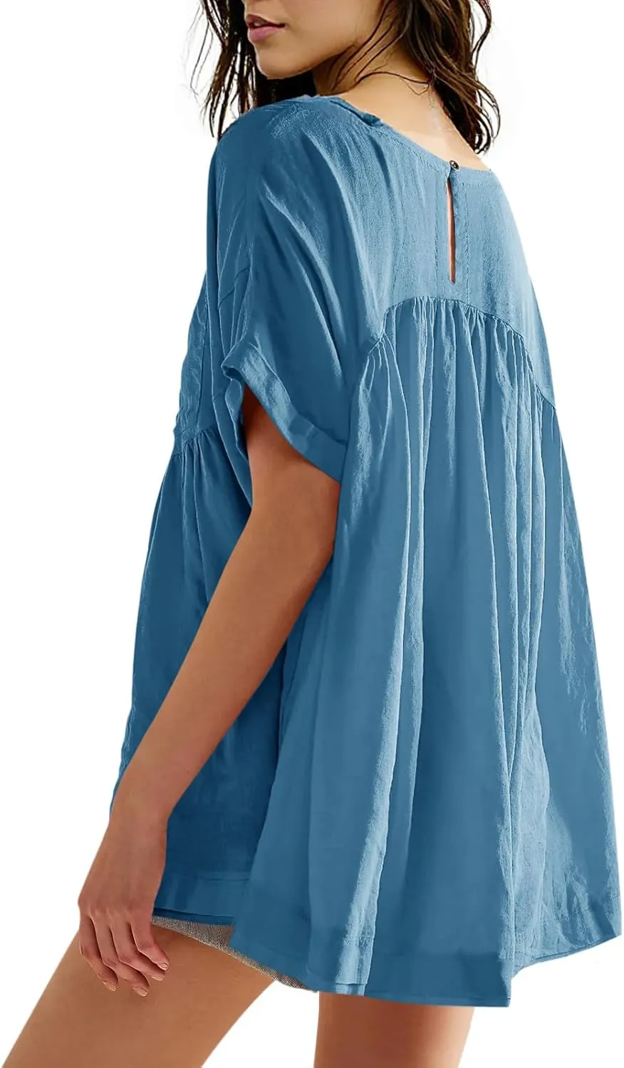 Tankaneo Womens Summer Babydoll Tops Casual Loose Fit Peplum Oversized Tunic Shirts