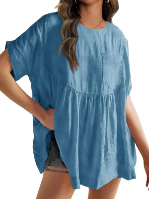 Tankaneo Womens Summer Babydoll Tops Casual Loose Fit Peplum Oversized Tunic Shirts
