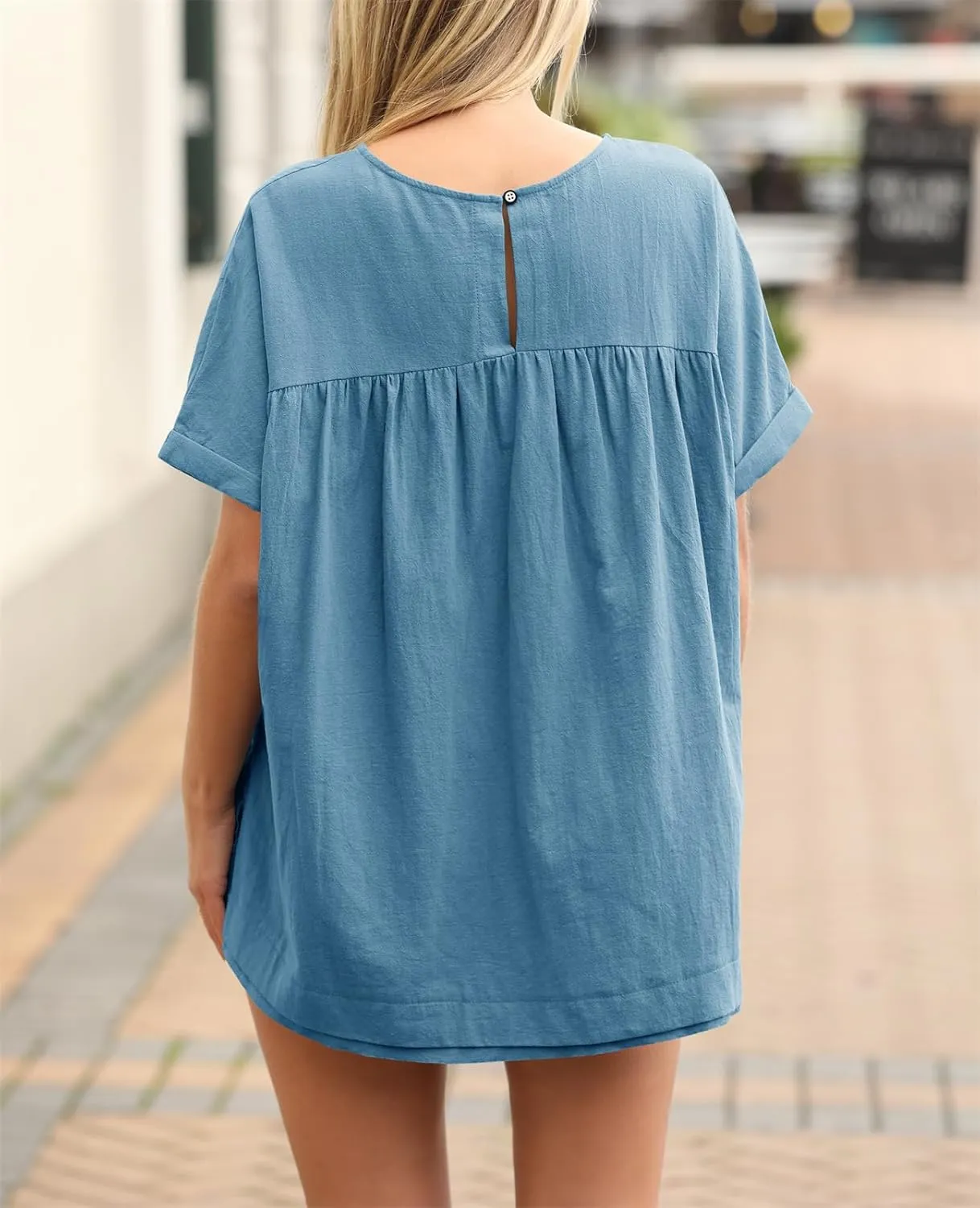 Tankaneo Womens Summer Babydoll Tops Casual Loose Fit Peplum Oversized Tunic Shirts