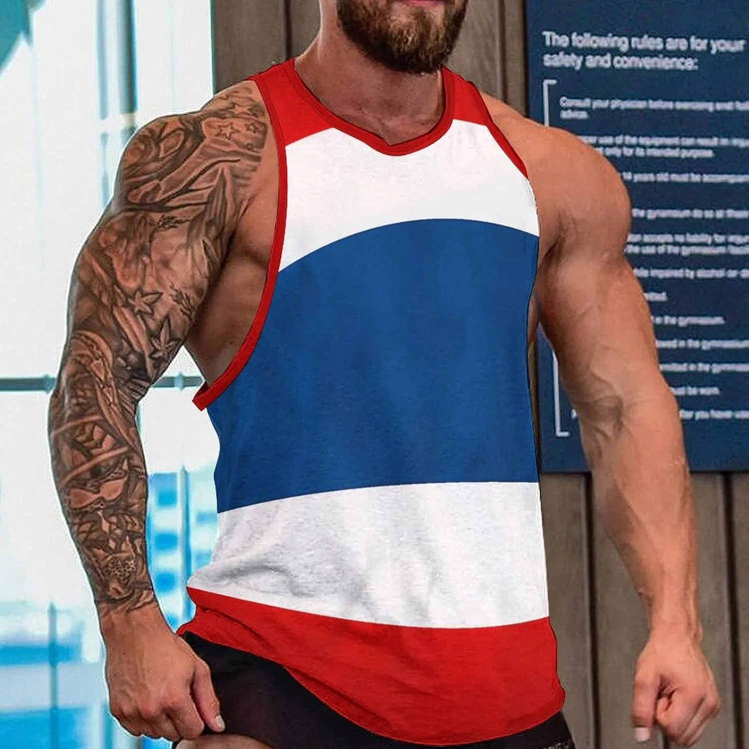 Thailand Grunge Flag Men's Activewear Tank Tops Gym Sleeveless Muscle T Shirts Workout Tees Vest