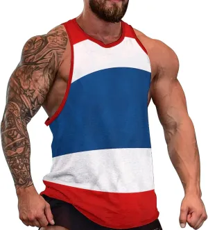 Thailand Grunge Flag Men's Activewear Tank Tops Gym Sleeveless Muscle T Shirts Workout Tees Vest