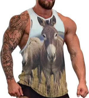 Three Donkeys F Men's Activewear Tank Tops Gym Sleeveless Muscle T Shirts Workout Tees Vest