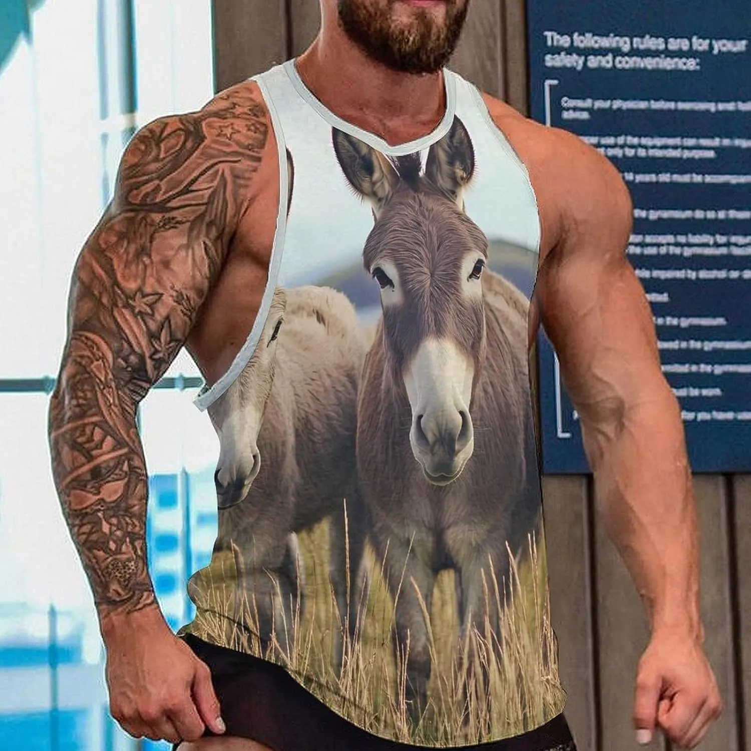 Three Donkeys F Men's Activewear Tank Tops Gym Sleeveless Muscle T Shirts Workout Tees Vest