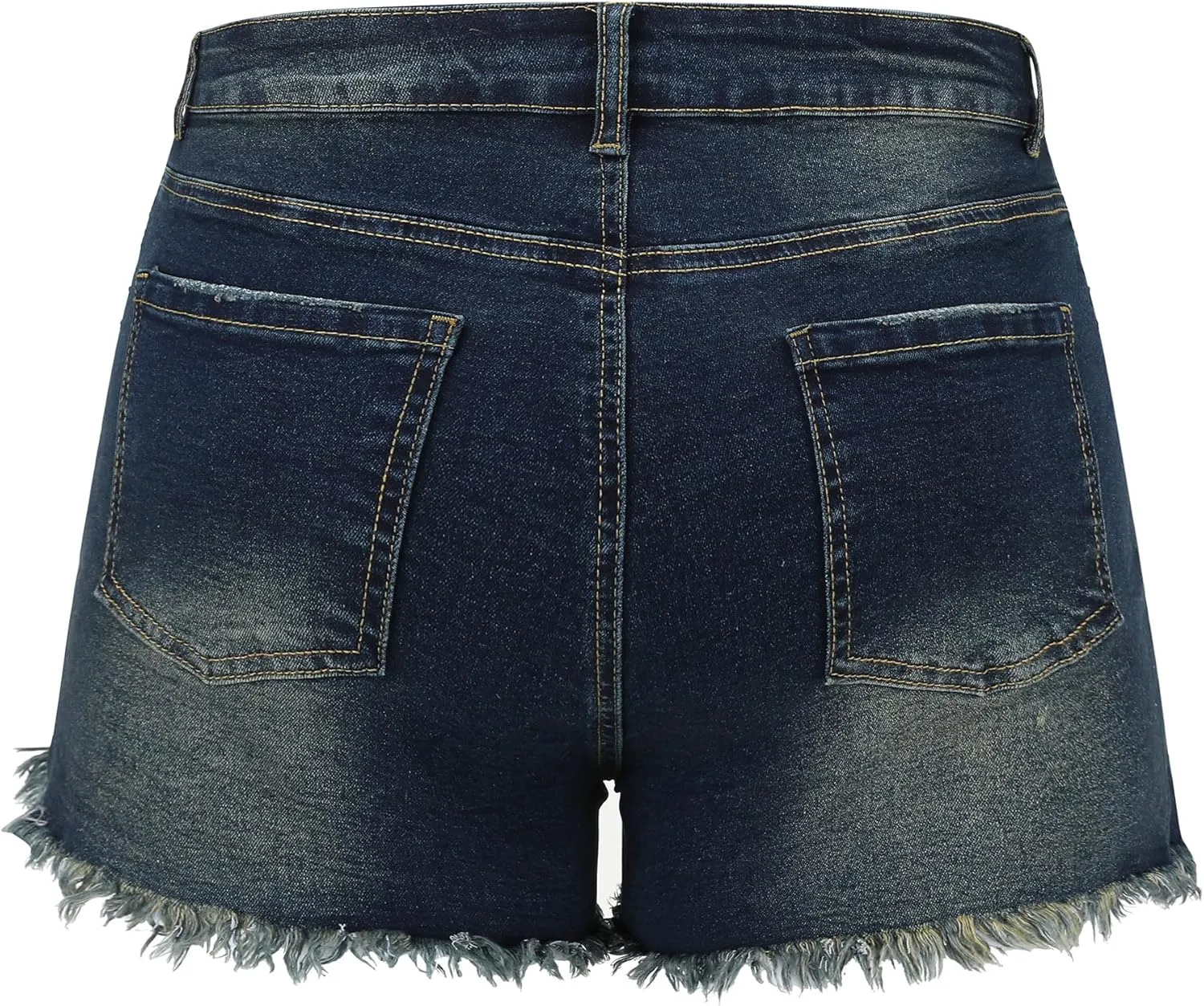 THUNDER STAR Women Mid Rise Ripped Stretchy Jeans Shorts Frayed Raw Hem Casual Denim Shorts