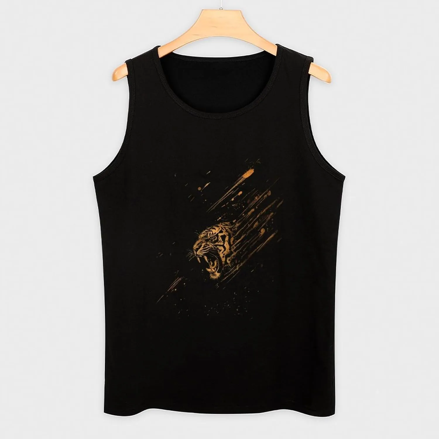 Tiger Artwork Mens Tank Top Cotton Undershirt Crewneck Sleeveless Shirt for Summer