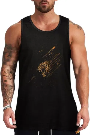 Tiger Artwork Mens Tank Top Cotton Undershirt Crewneck Sleeveless Shirt for Summer
