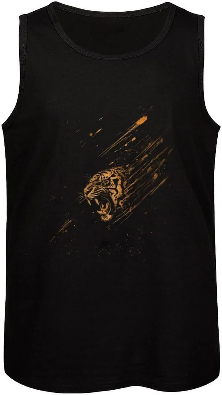 Tiger Artwork Mens Tank Top Cotton Undershirt Crewneck Sleeveless Shirt for Summer