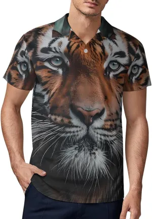 Tiger Classic Polo Shirts for Men Quick Dry Short Sleeve Fit Golf Tees Casual Tops