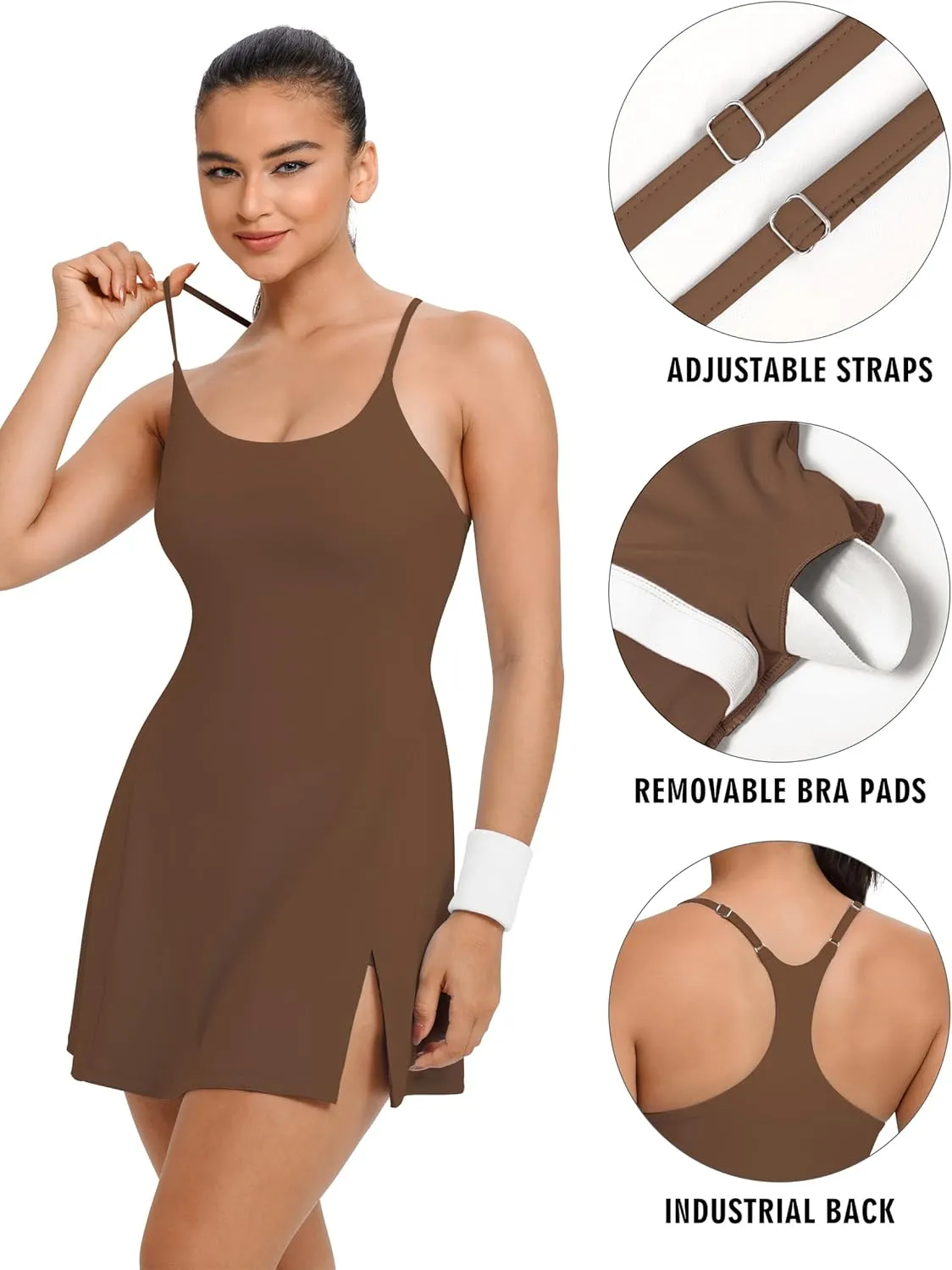 TQD Tennis Athletic Dress for Women U Neck Golf Dress with Built in Shorts and Bra Racerback Side Slit Workout Active Dresses