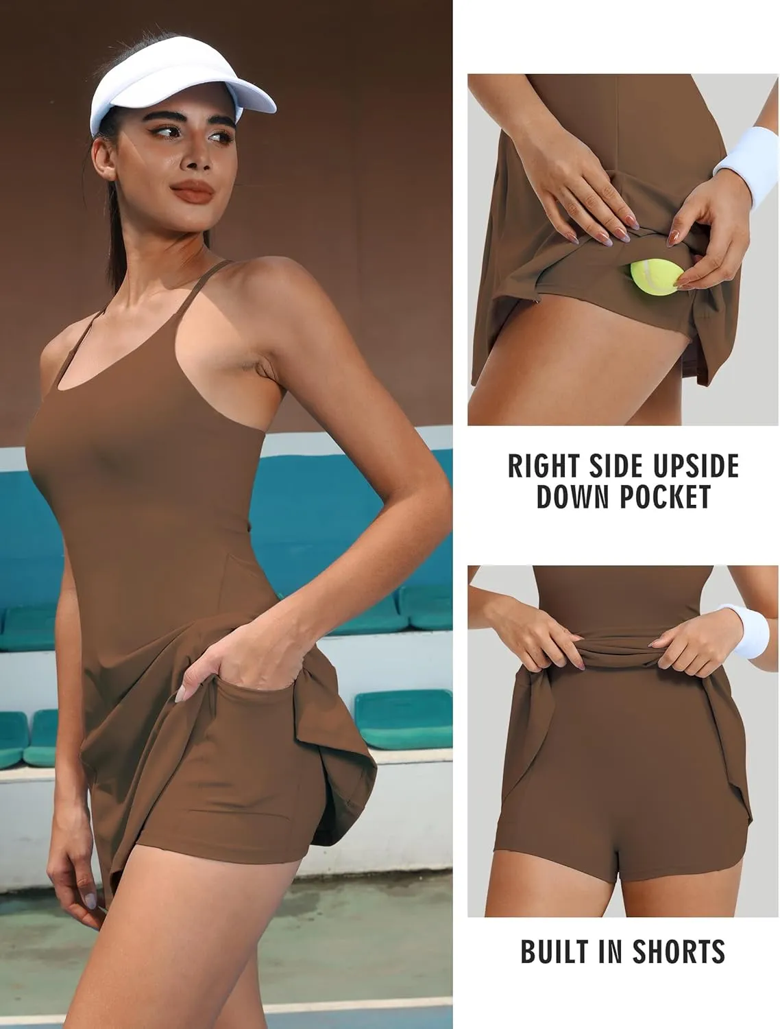 TQD Tennis Athletic Dress for Women U Neck Golf Dress with Built in Shorts and Bra Racerback Side Slit Workout Active Dresses