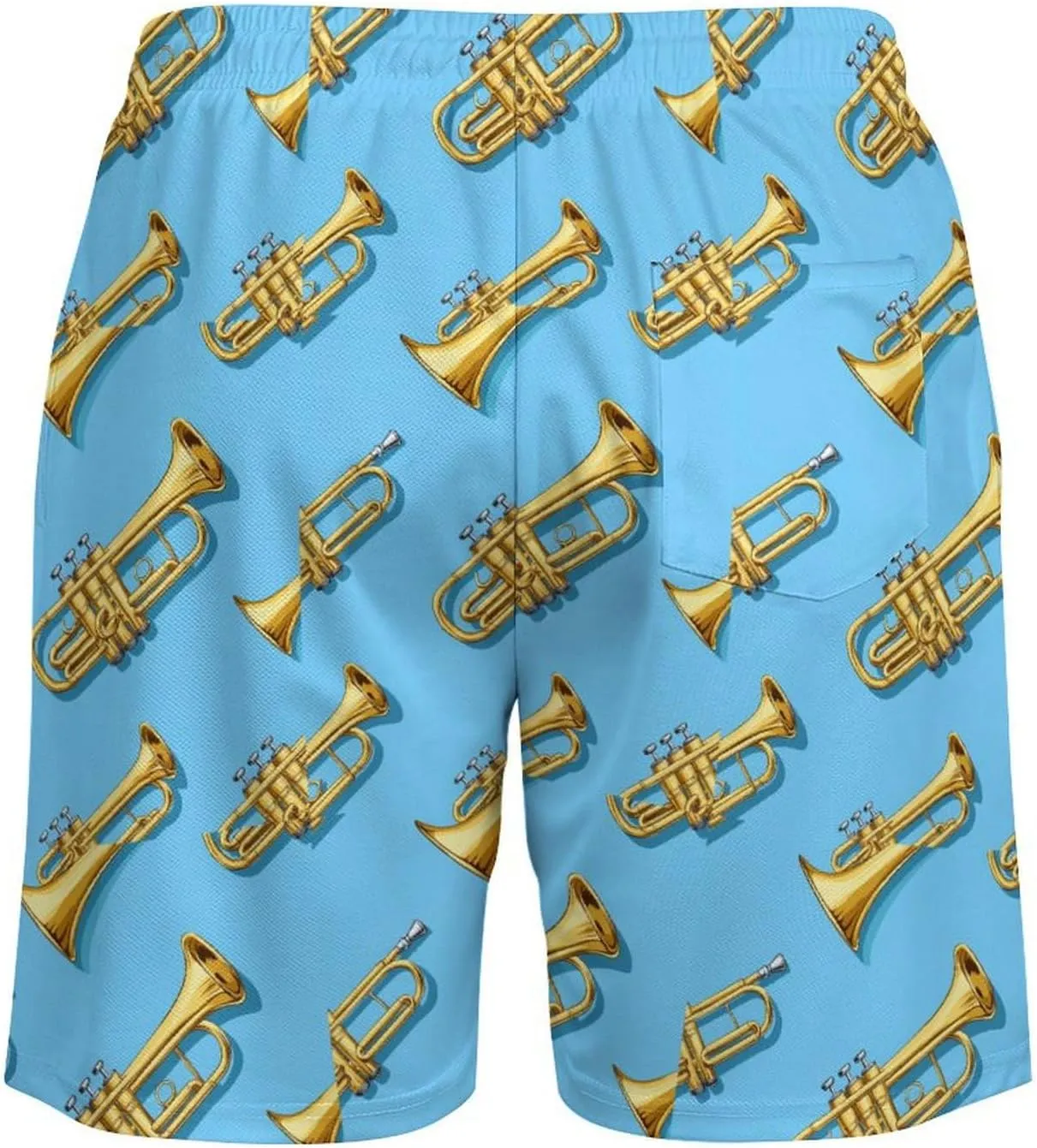 Trumpet Pattern Casual Beach Shorts for Men Elastic Waist Drawstring Swim Shorts With Compression Liner
