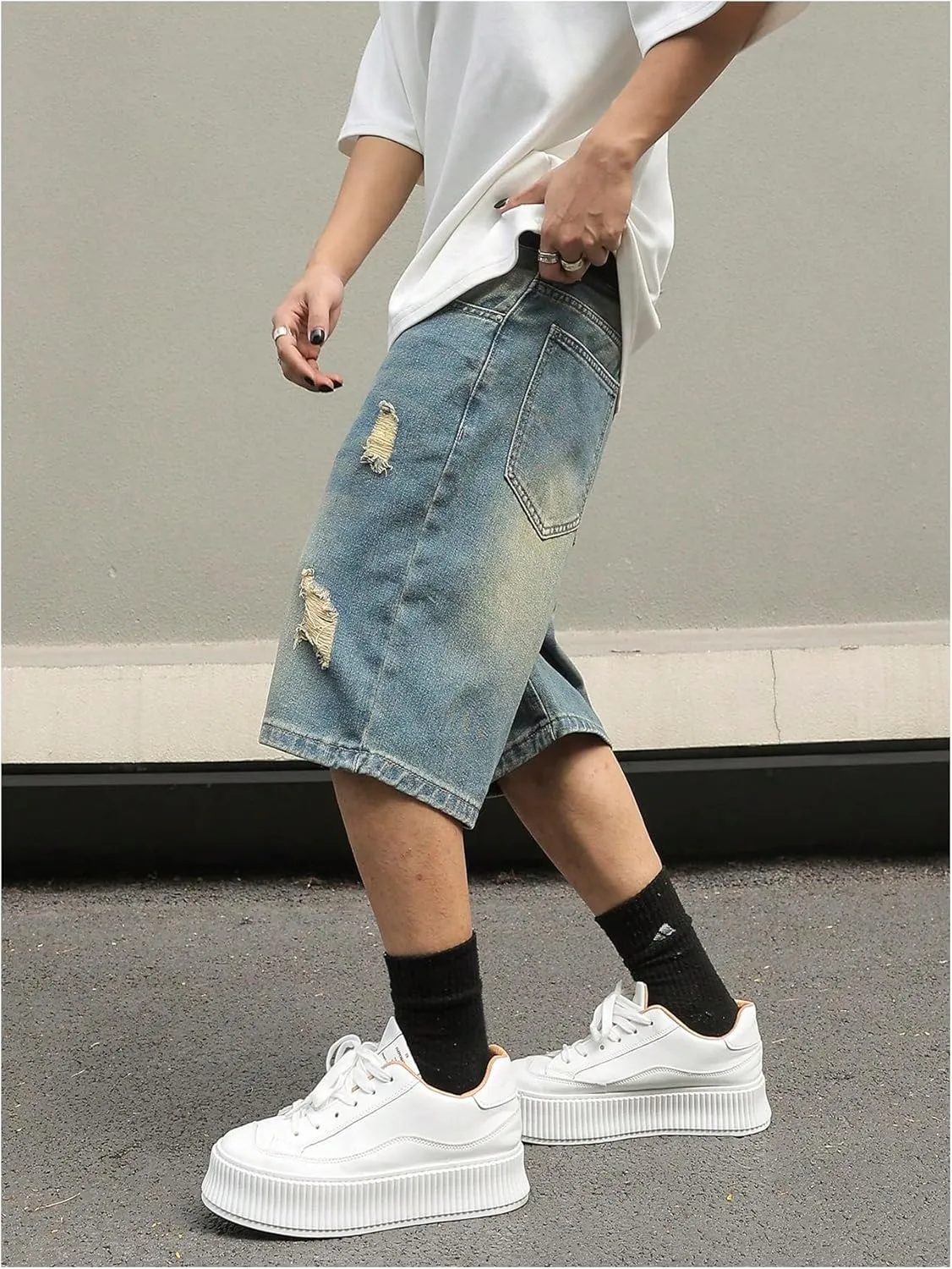 Verdusa Men's Denim Shorts Distressed Ripped Summer Casual Short Jeans