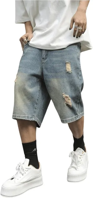 Verdusa Men's Denim Shorts Distressed Ripped Summer Casual Short Jeans