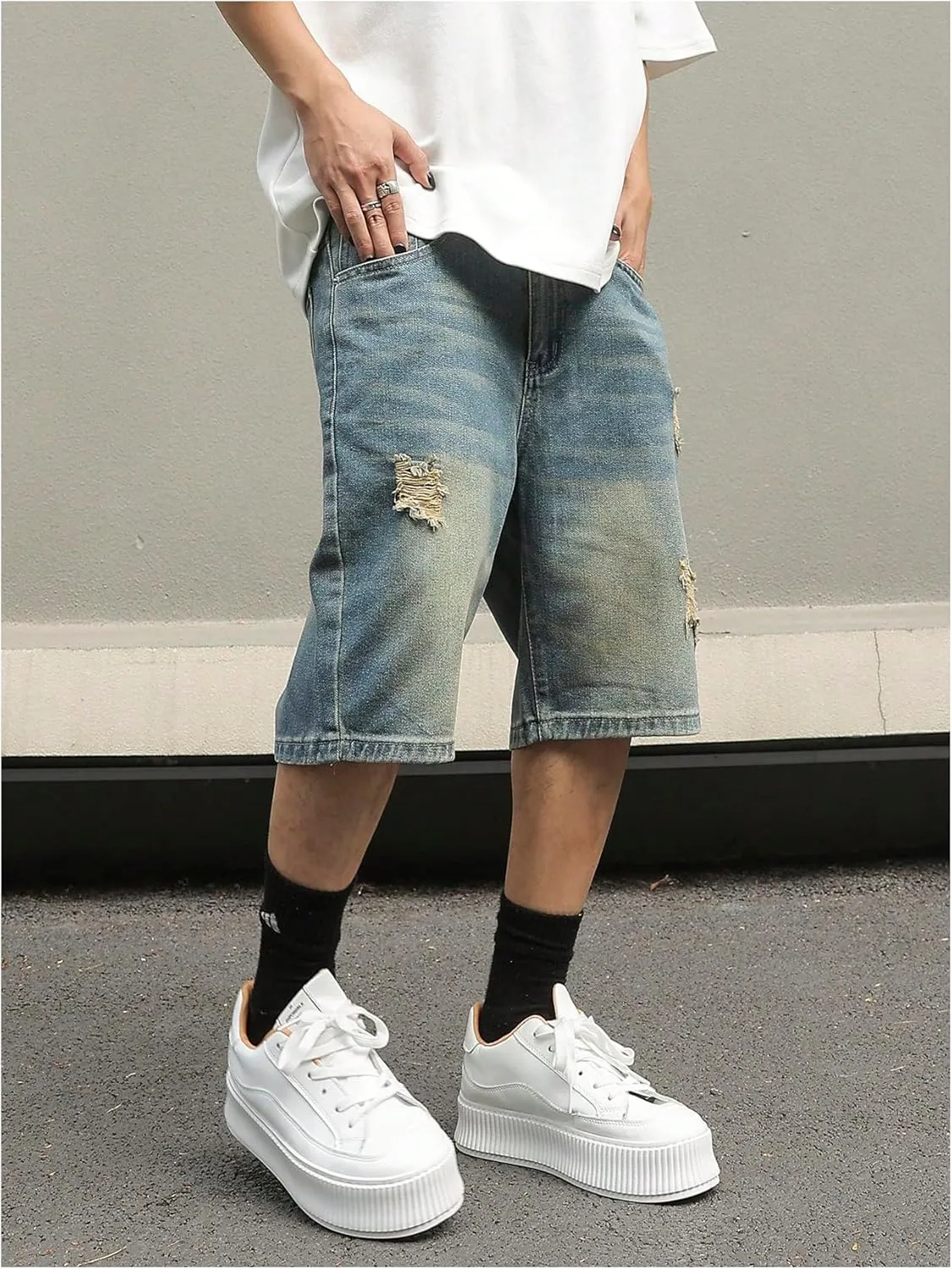 Verdusa Men's Denim Shorts Distressed Ripped Summer Casual Short Jeans