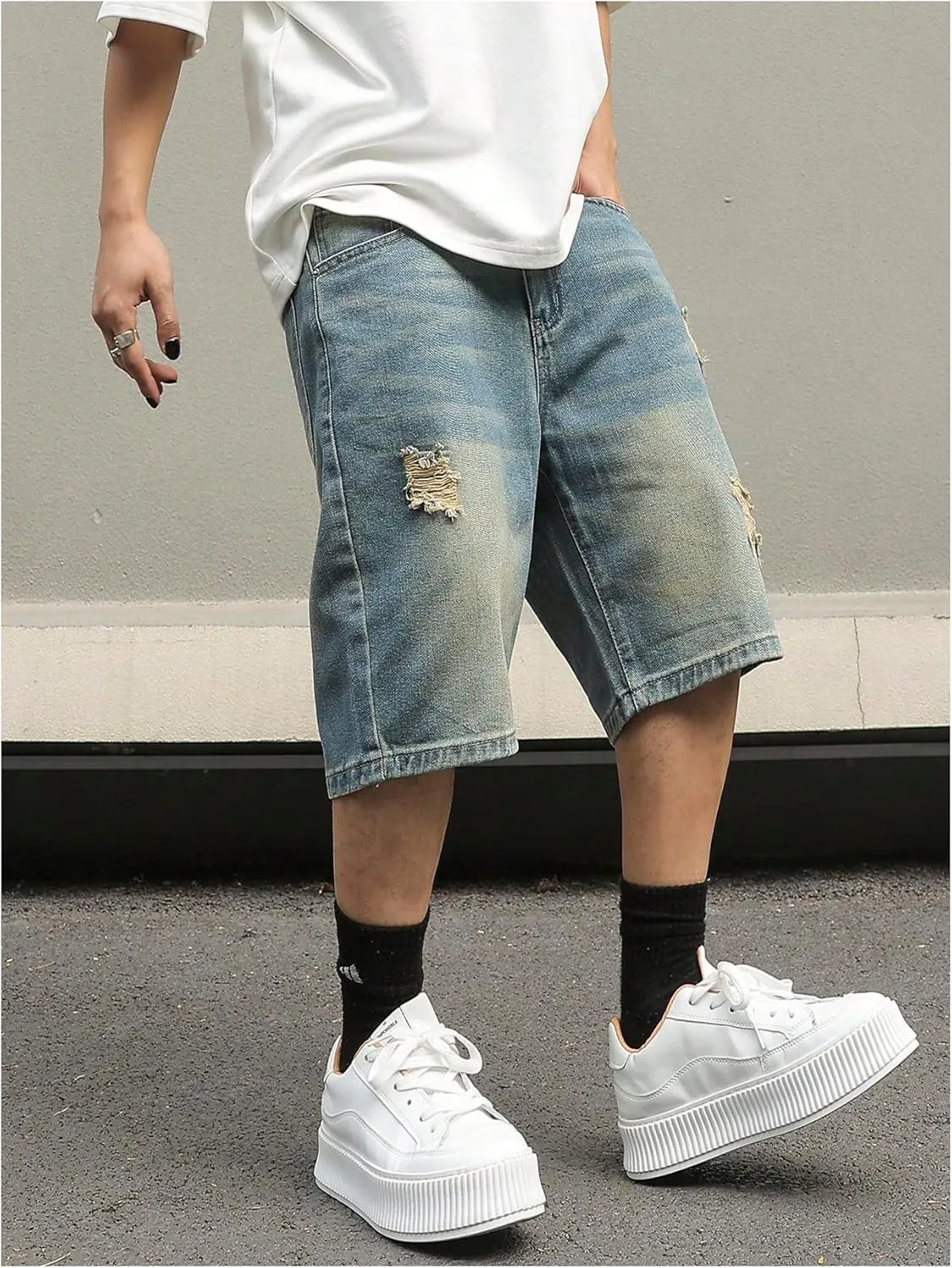 Verdusa Men's Denim Shorts Distressed Ripped Summer Casual Short Jeans