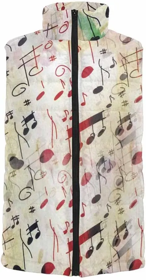 Vests For Men Music Notes Pattern Men's Warm Puffer Vest Outdoor Sleeveless Jacket For Golf Hiking Casual Travel