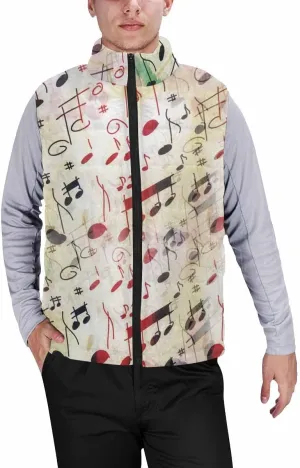 Vests For Men Music Notes Pattern Men's Warm Puffer Vest Outdoor Sleeveless Jacket For Golf Hiking Casual Travel