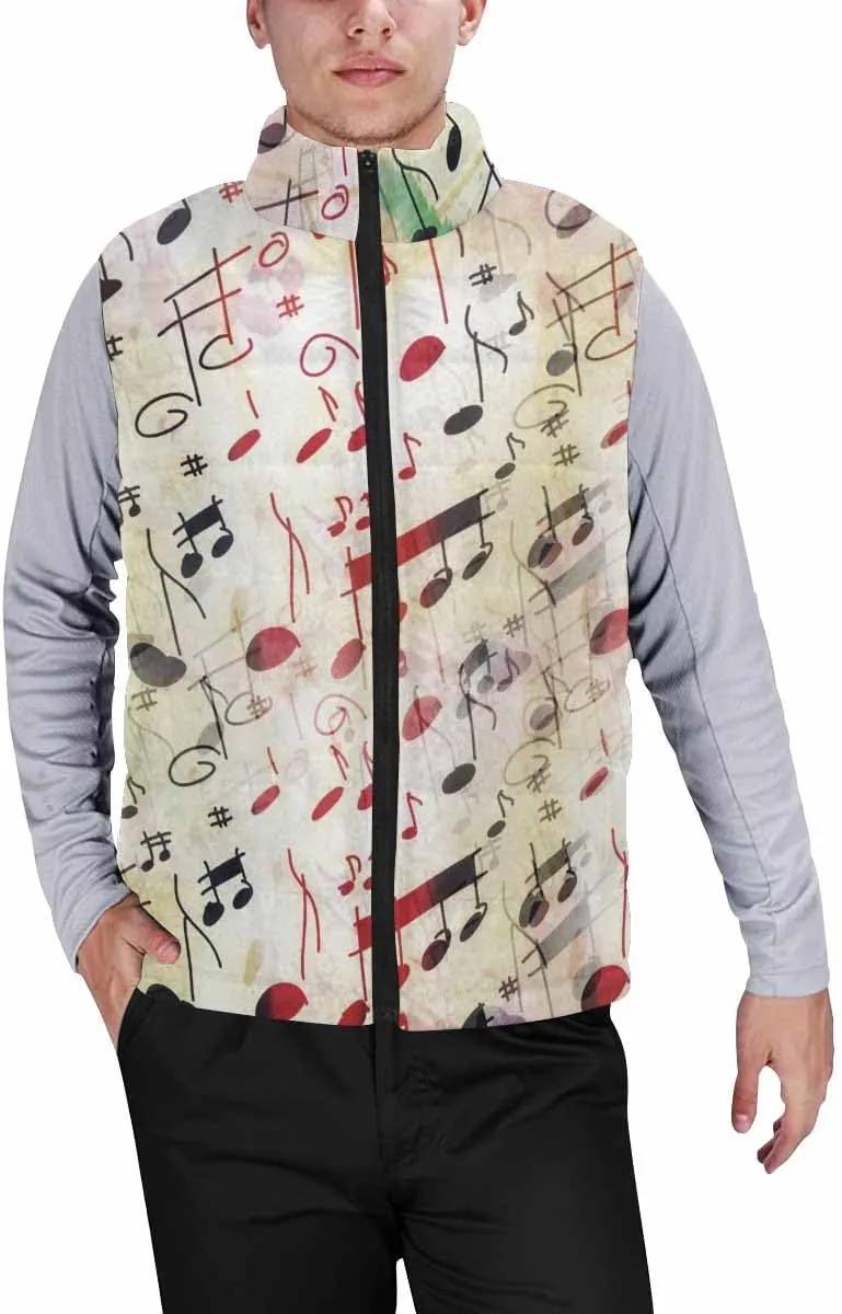 Vests For Men Music Notes Pattern Men's Warm Puffer Vest Outdoor Sleeveless Jacket For Golf Hiking Casual Travel