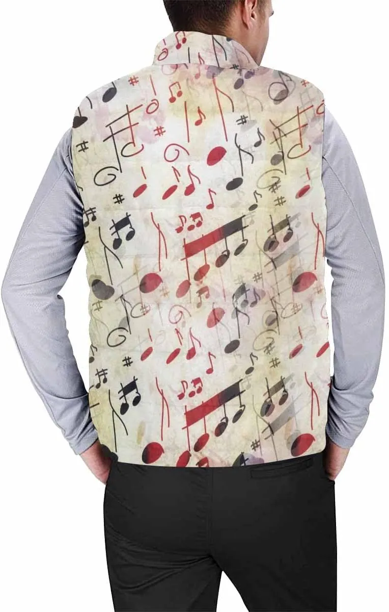 Vests For Men Music Notes Pattern Men's Warm Puffer Vest Outdoor Sleeveless Jacket For Golf Hiking Casual Travel