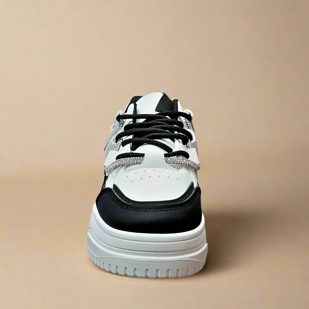 White Chunky Sneaker With Diamante Band