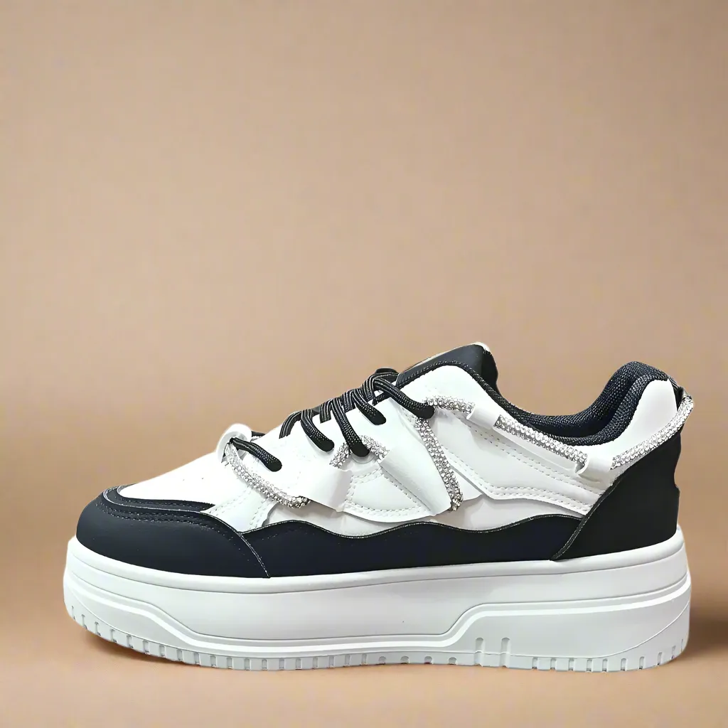 White Chunky Sneaker With Diamante Band