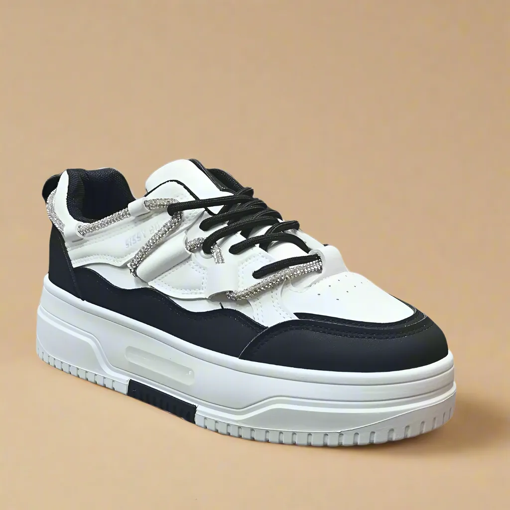White Chunky Sneaker With Diamante Band