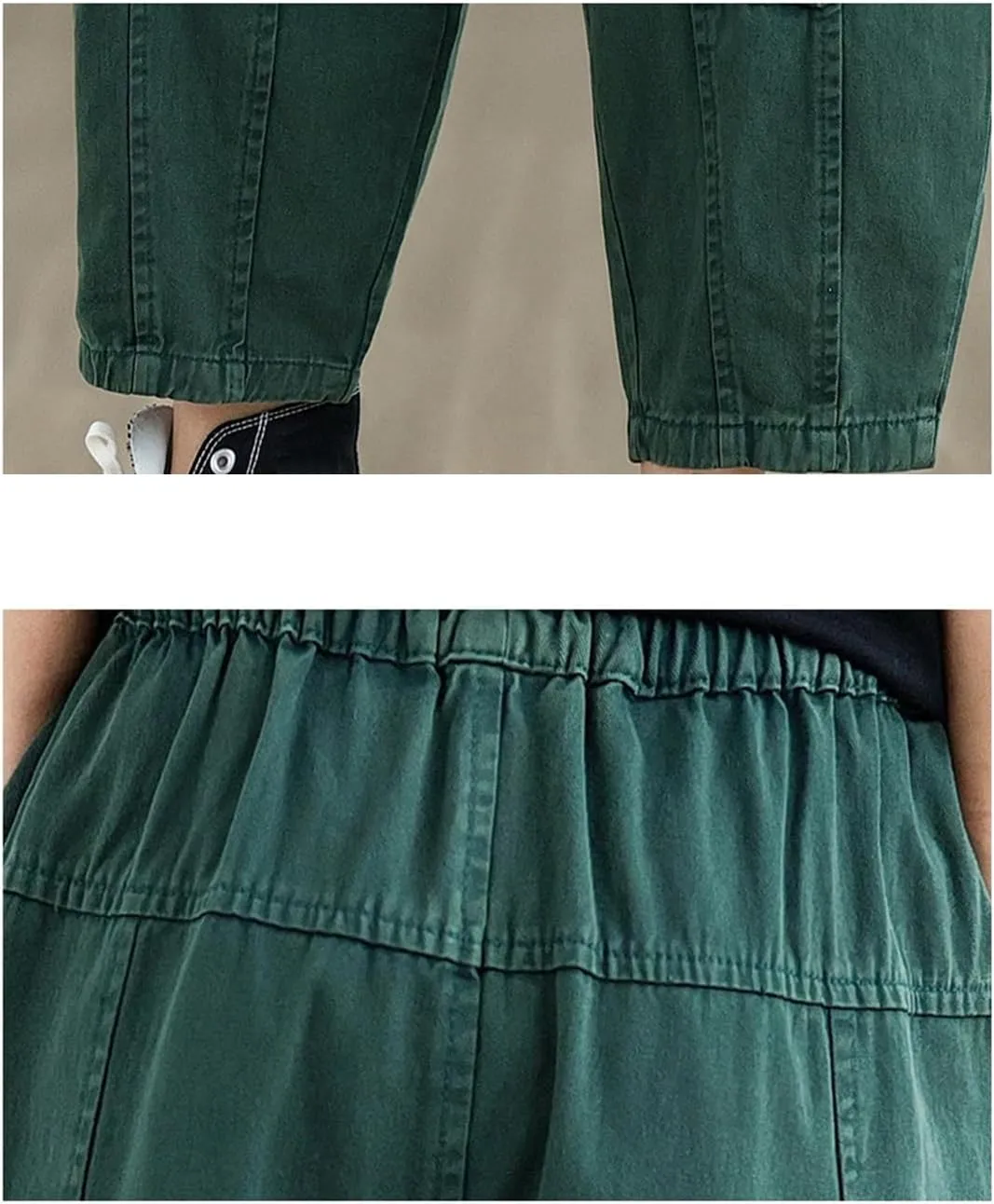 Women Casual Harem Pants Vintage Style Solid Pants Basics Loose Ankle-Length Cotton Pants