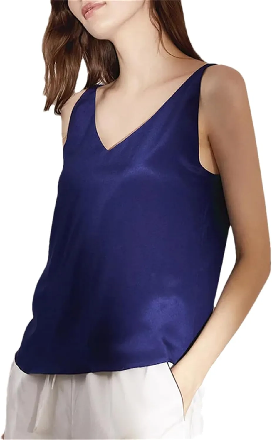 Women Loose Fit Silk Camisole Tank Summer Sleeveless V-Neck Silk Satin Sling Vest Top