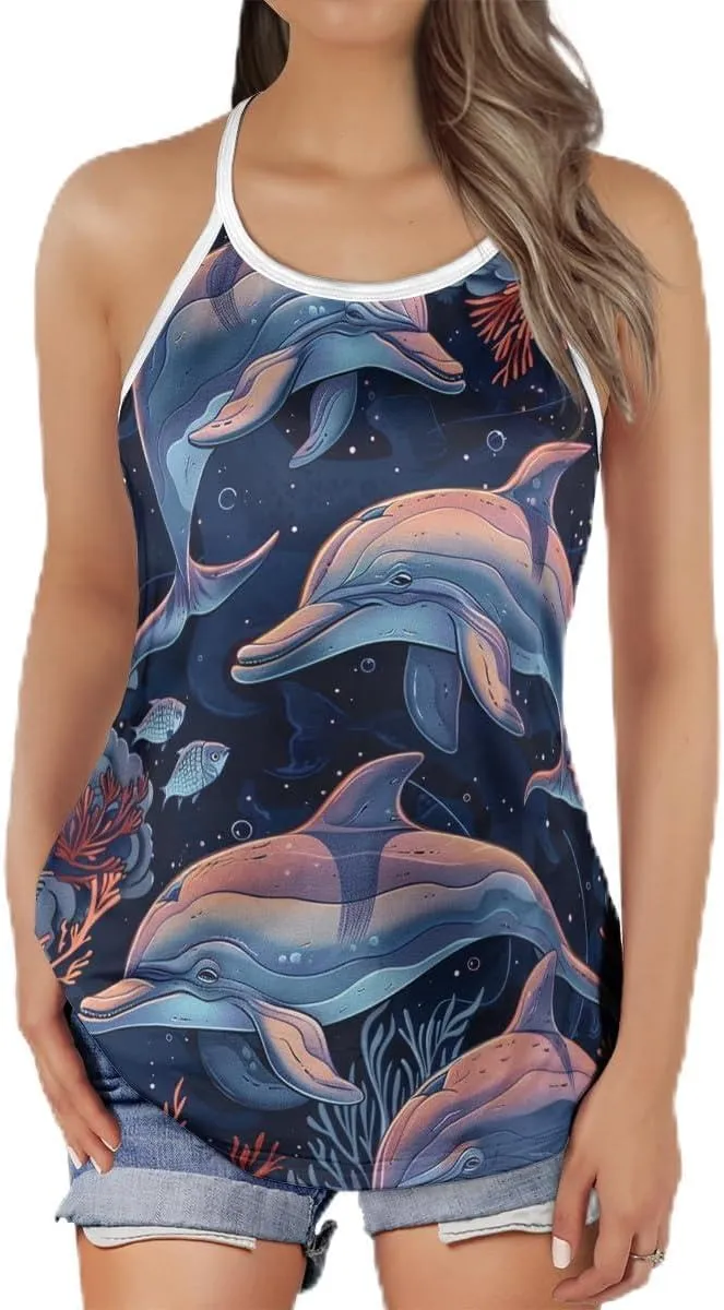 Women's Camisole Tank Tops - Dolphin Spaghetti Strap Criss Cross Open Back Tank Summer Top for Women Series 5