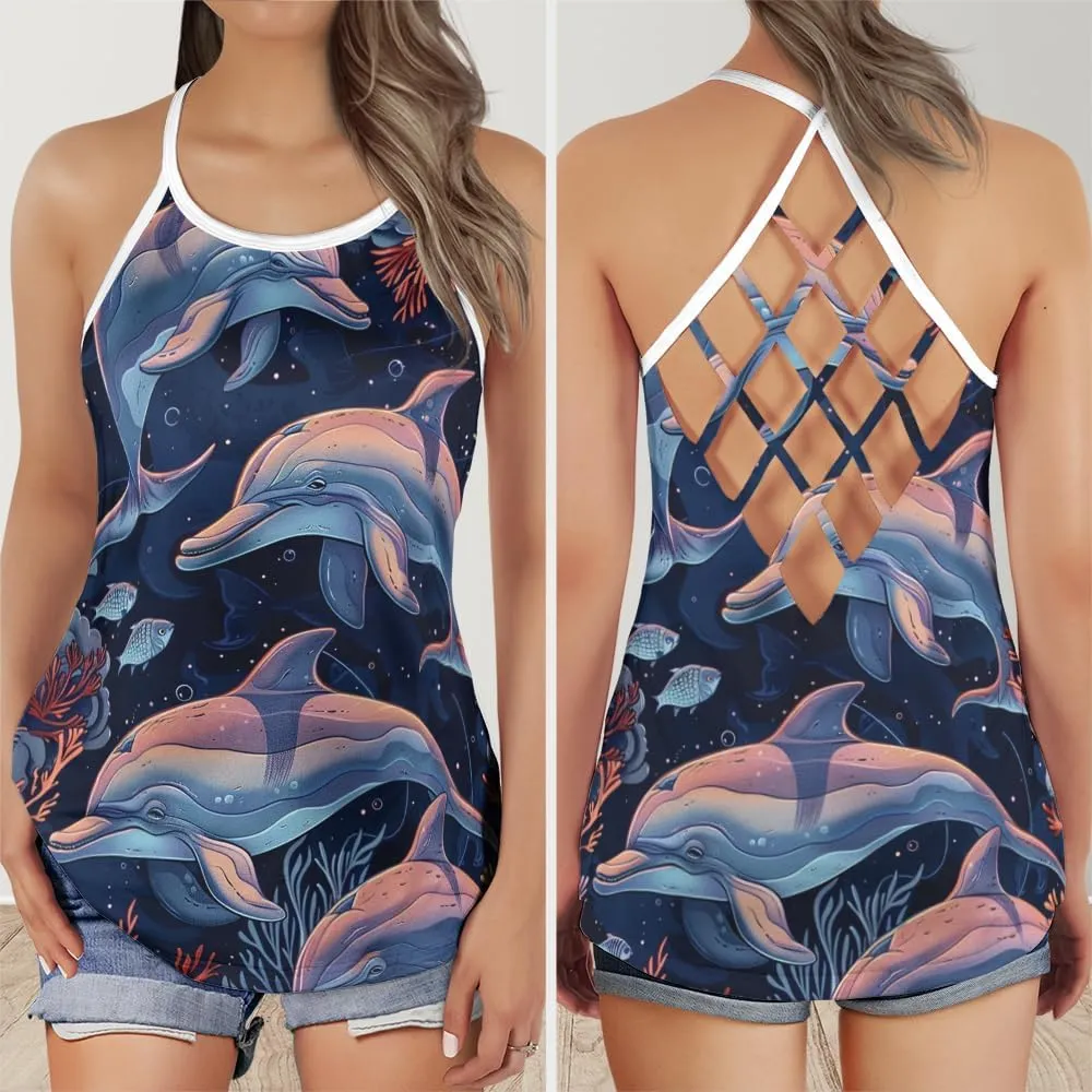 Women's Camisole Tank Tops - Dolphin Spaghetti Strap Criss Cross Open Back Tank Summer Top for Women Series 5
