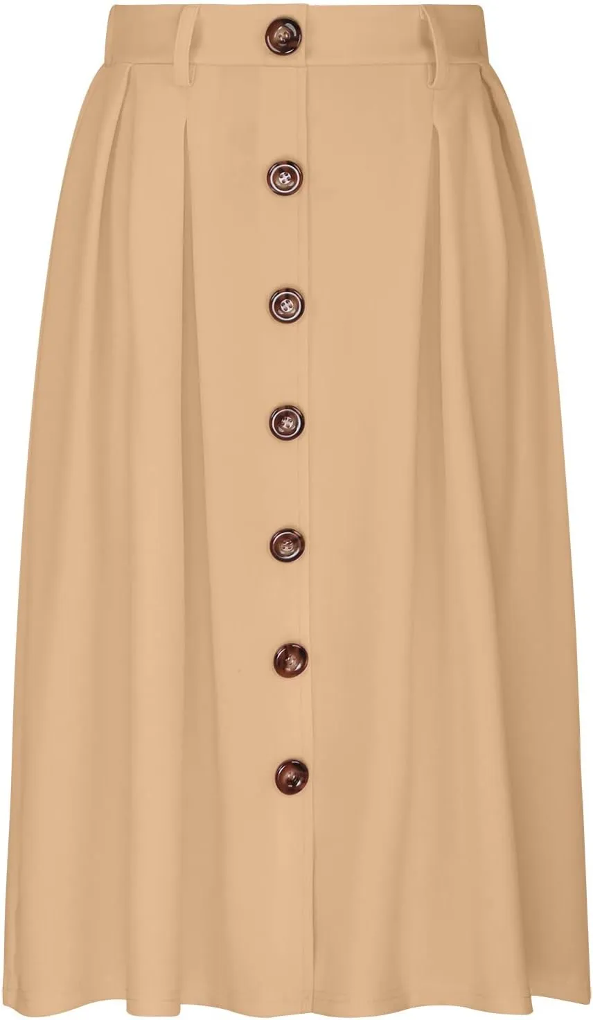 Women's Casual Button Down Midi Skirts Spring Summer High Waist A Line Knee Length Flowy Flared Pleated Skirts S-2XL