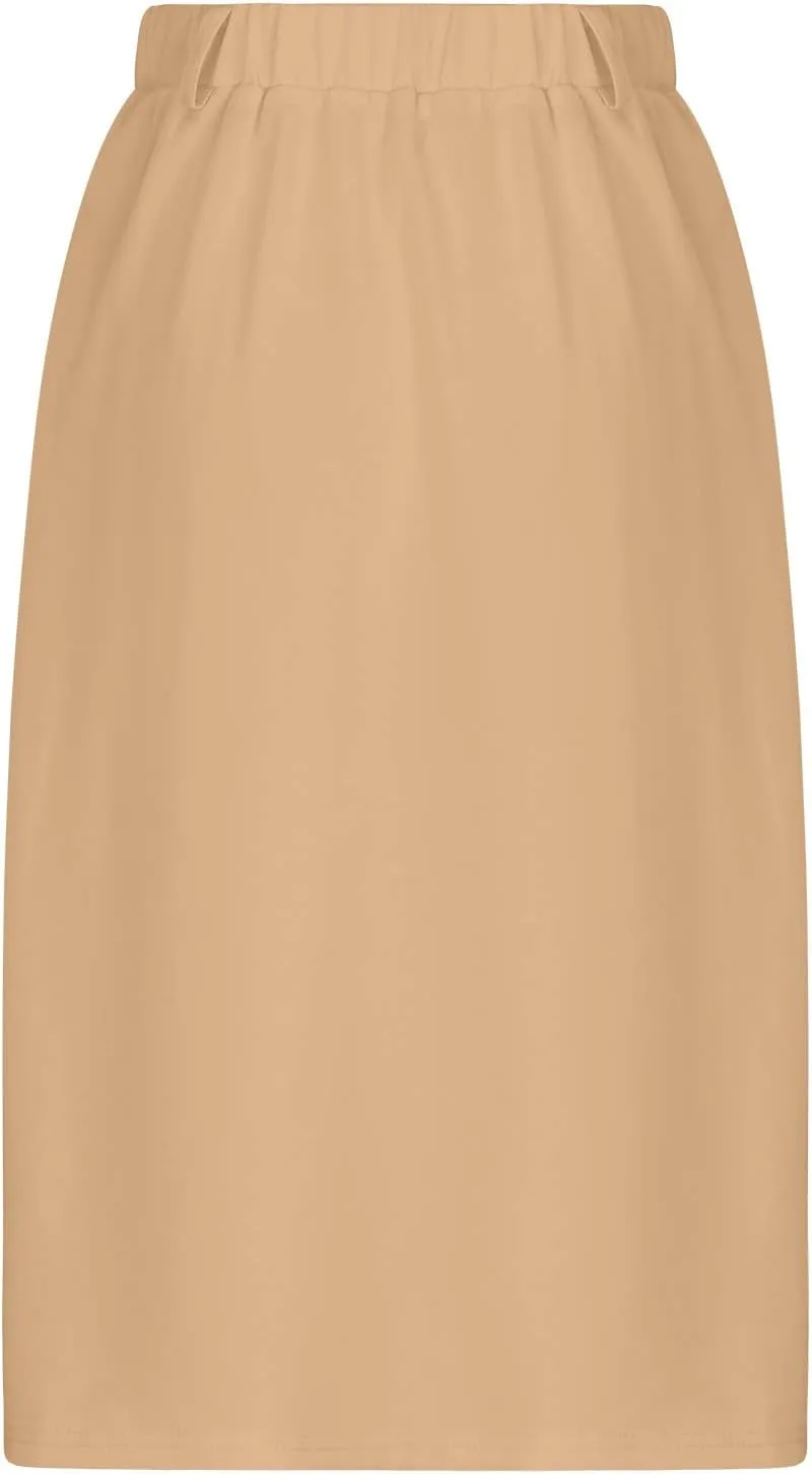 Women's Casual Button Down Midi Skirts Spring Summer High Waist A Line Knee Length Flowy Flared Pleated Skirts S-2XL
