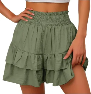 Women's Casual Shorts Dressy Summer High Waisted Layering Solid Color Skirt Shorts Fashion 2025 Comfy Soft Pants