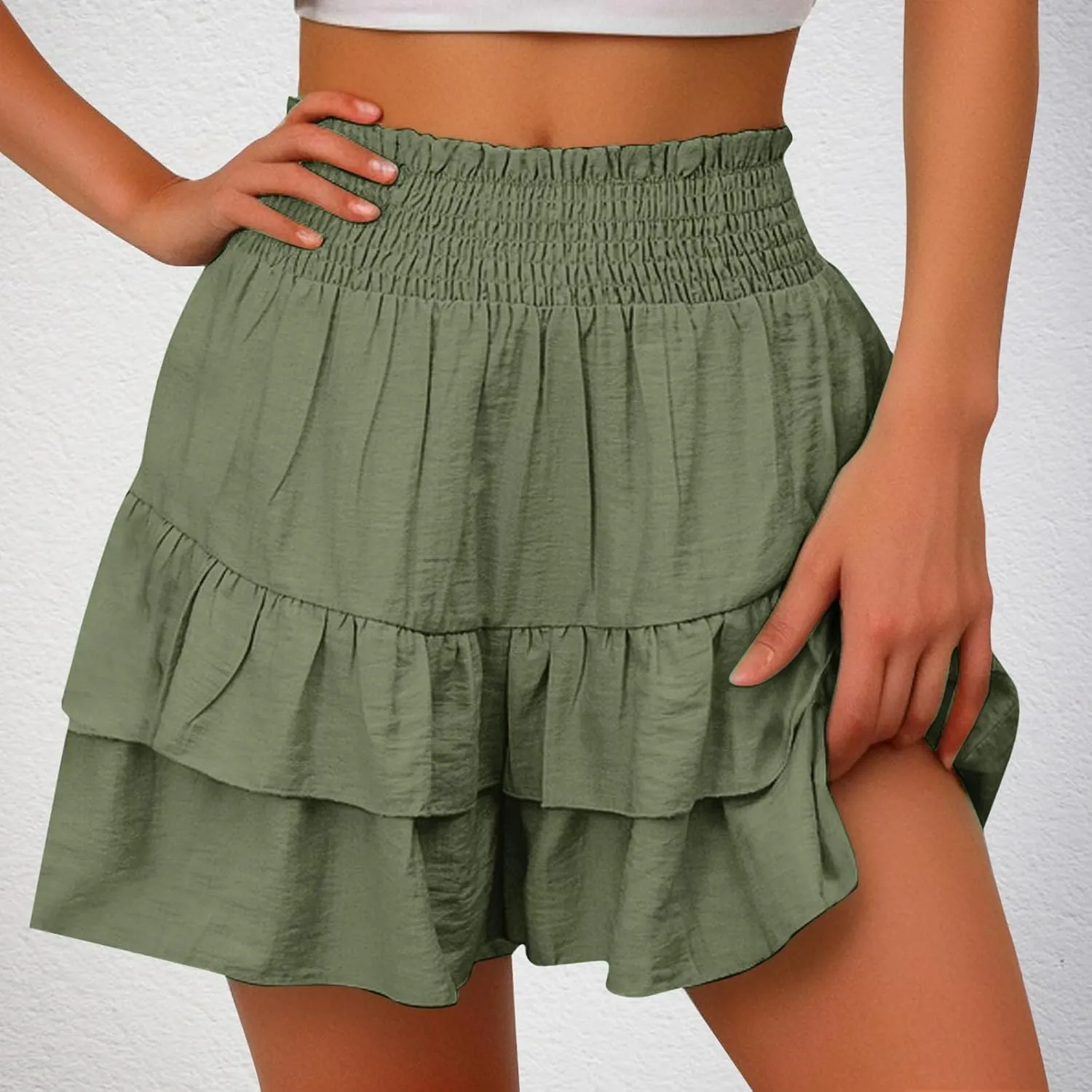 Women's Casual Shorts Dressy Summer High Waisted Layering Solid Color Skirt Shorts Fashion 2025 Comfy Soft Pants